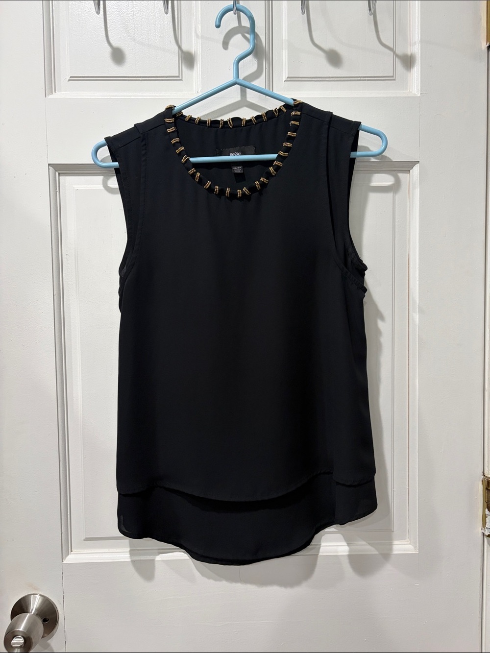 Sleeveless Black Beaded Neckline Top